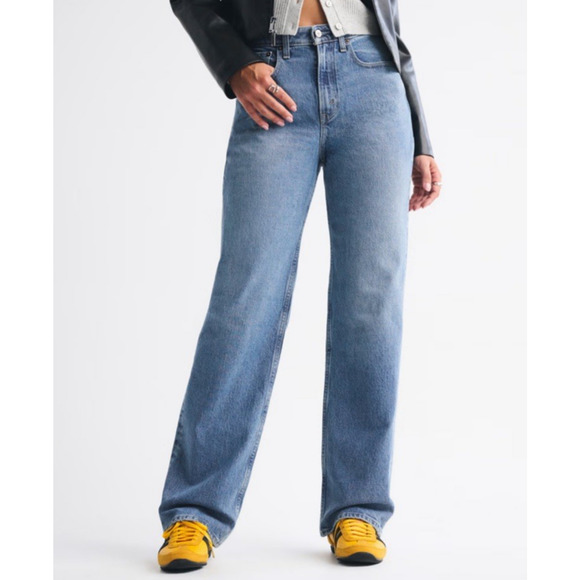 Abercrombie & Fitch Curve Love Jeans 33 / 16 L Tall Ultra High Rise 90s Straight - Picture 1 of 16